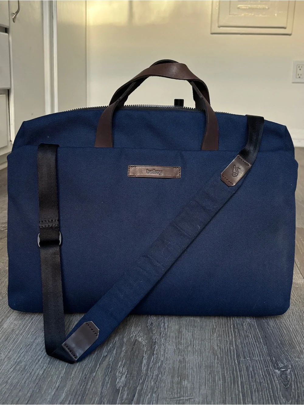 Bellroy 15in Navy and Brown Canvas Laptop Bag with Adjustable Strap